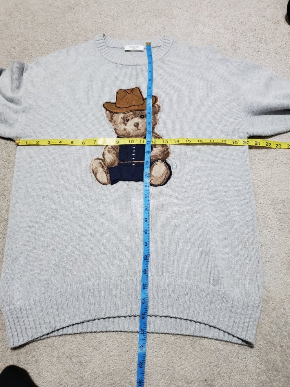 SUNDAY BEST Cotton Charm Peggy Teddy Bear Icon Sweater Grey Multi 2XS Aritzia - Picture 12 of 12
